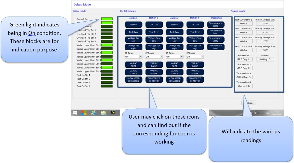 Diagnostic mode for equipment check